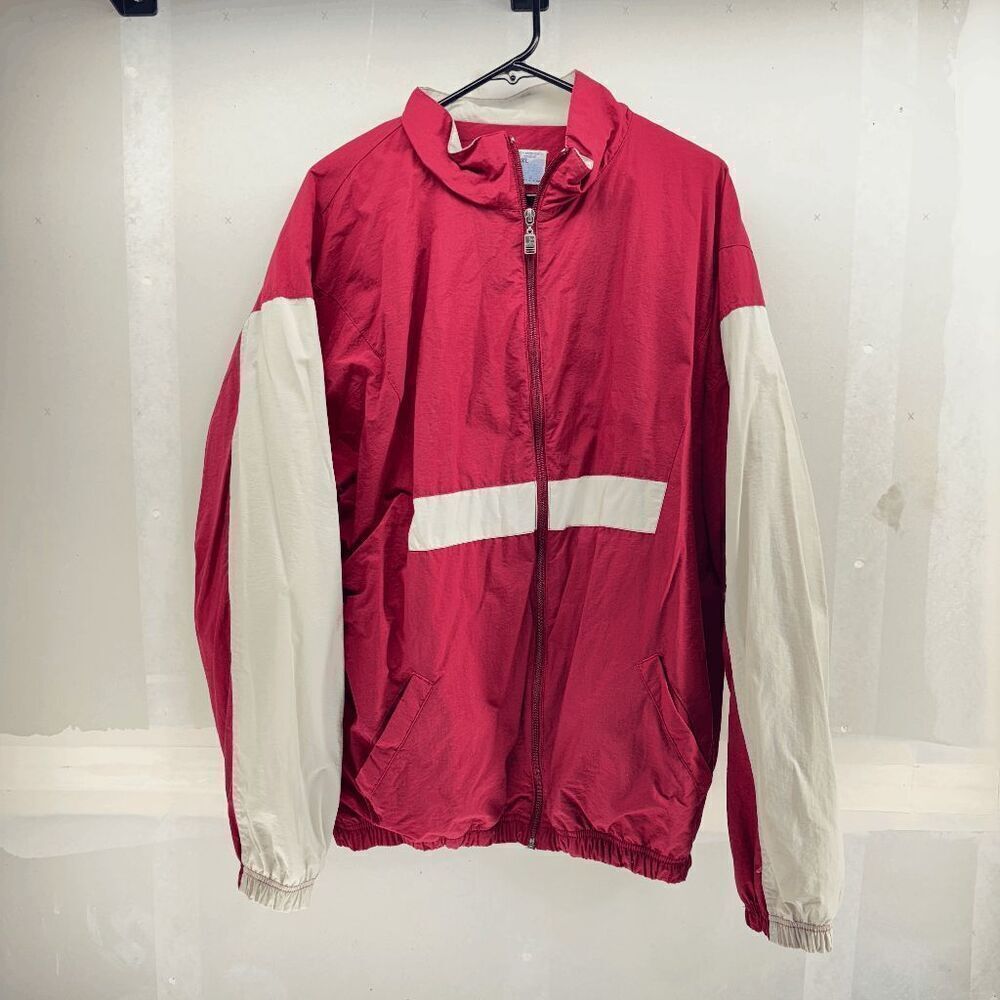 Vintage Russell Athletic Mens XL Windbreaker Track Jacket 90s Full Zip White Red